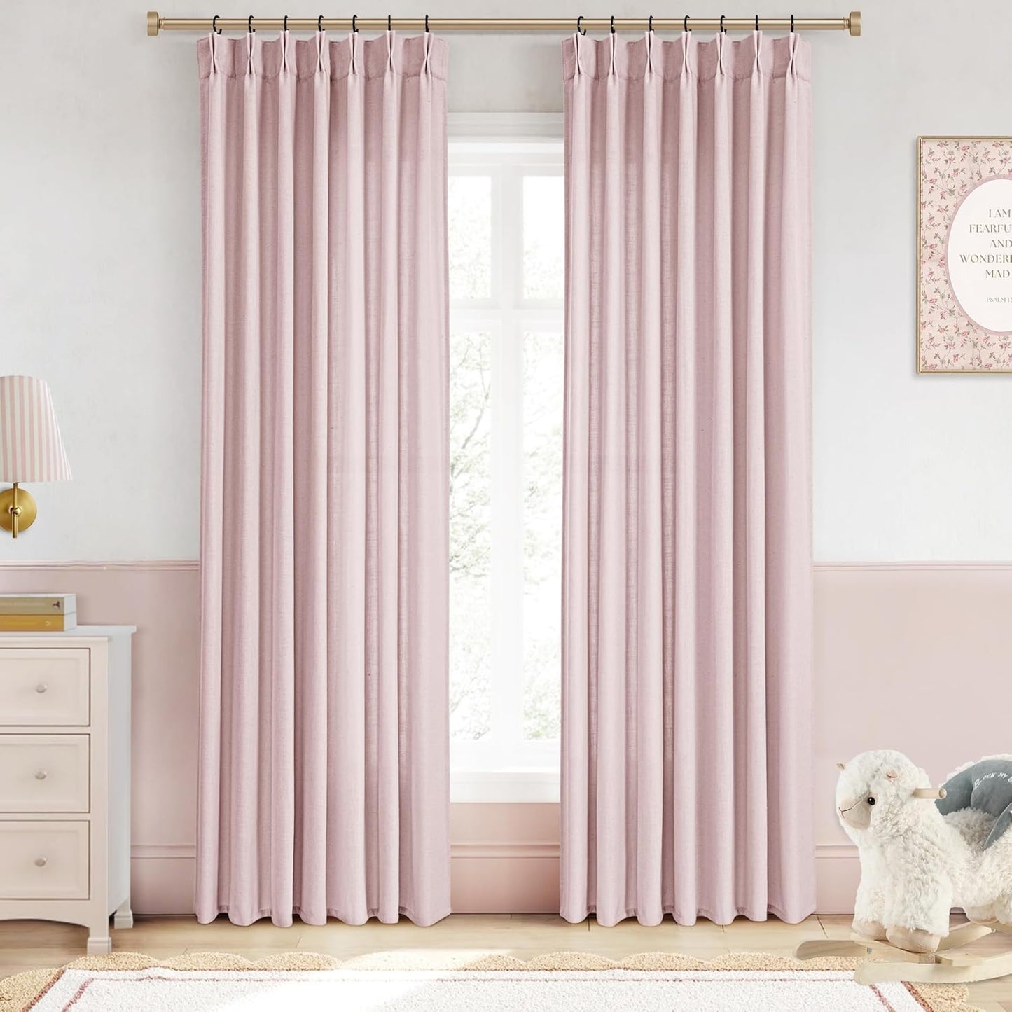 Pink Pinch Pleated Linen Curtains for Living Room and Bedroom