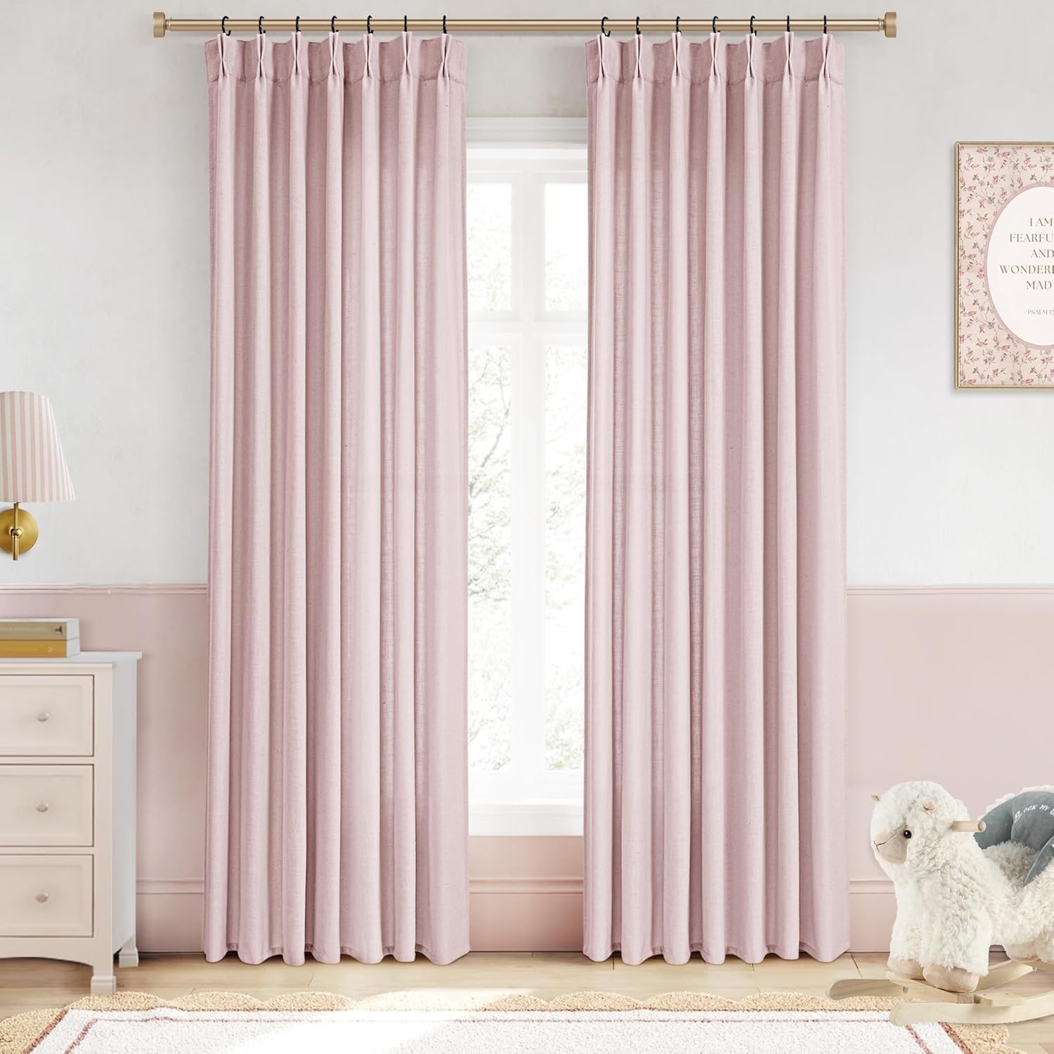 Pink Pinch Pleated Linen Curtains for Living Room and Bedroom