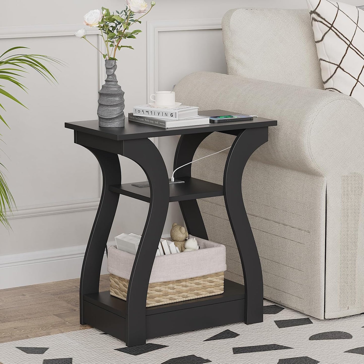 End Table with Charging Station and USB Ports for Modern Living