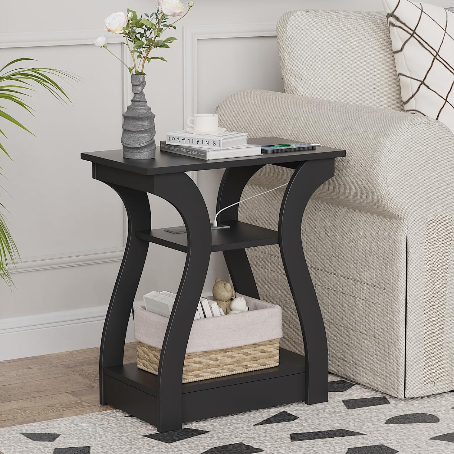 End Table with Charging Station and USB Ports for Modern Living