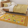 Bedroom Rug 3x5 Washable Low Pile Floral Bird Rug - Non Slip