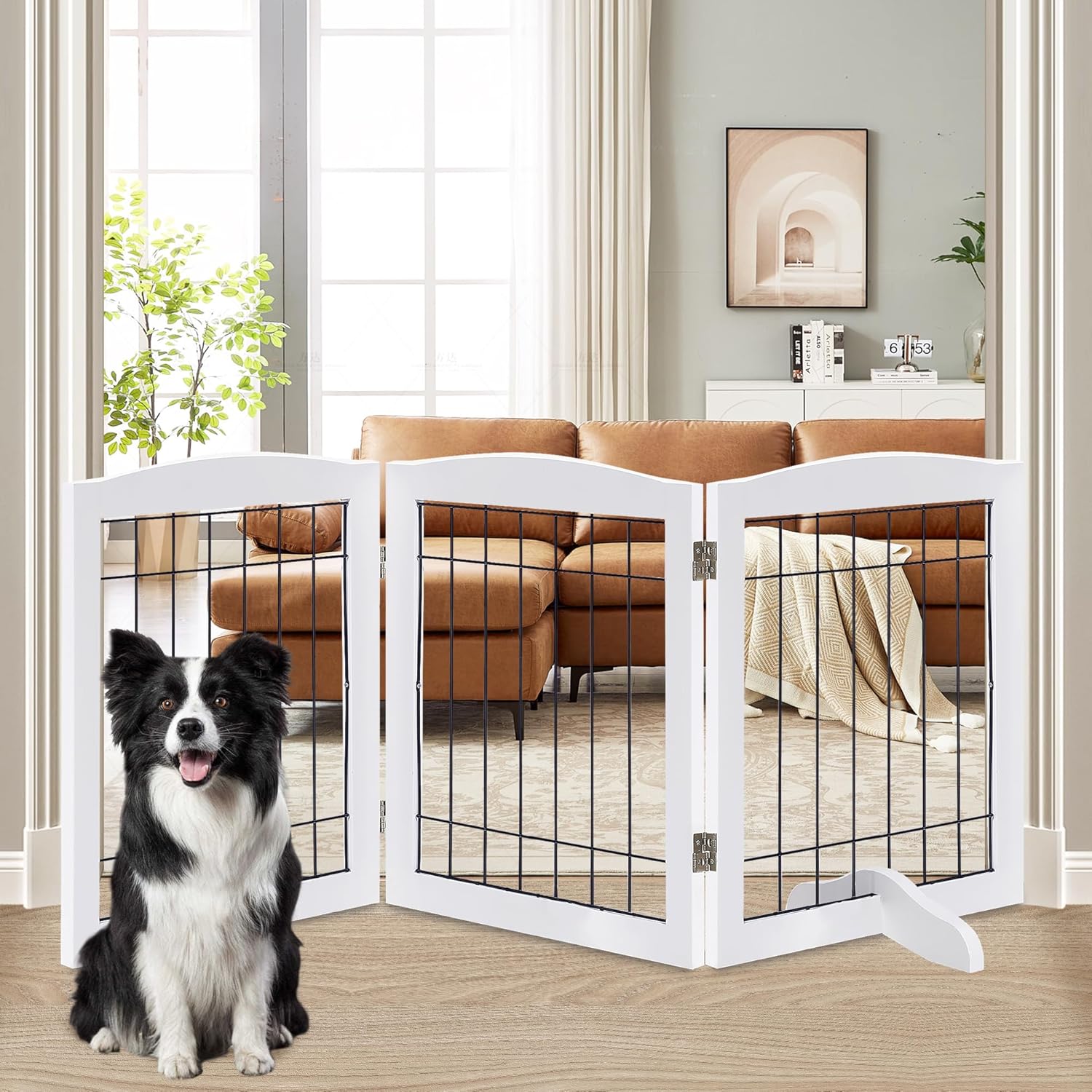 Adjustable Wooden Dog Gate for Indoor Use - 30 in Tall Barrier