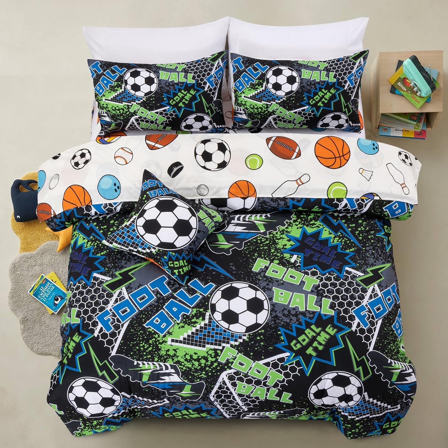 Football Field Comforter Set for Kids - 6-Piece Bed-in-a-Bag
