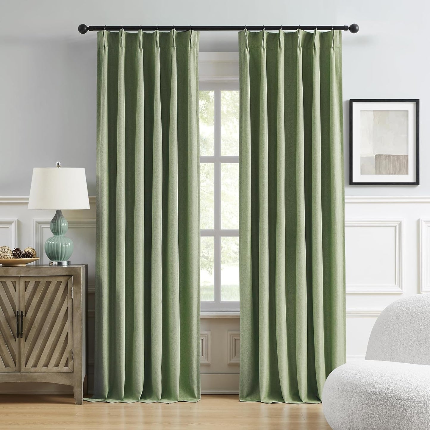DUALIFE Sage Green Pinch Pleated Blackout Curtains for Elegance