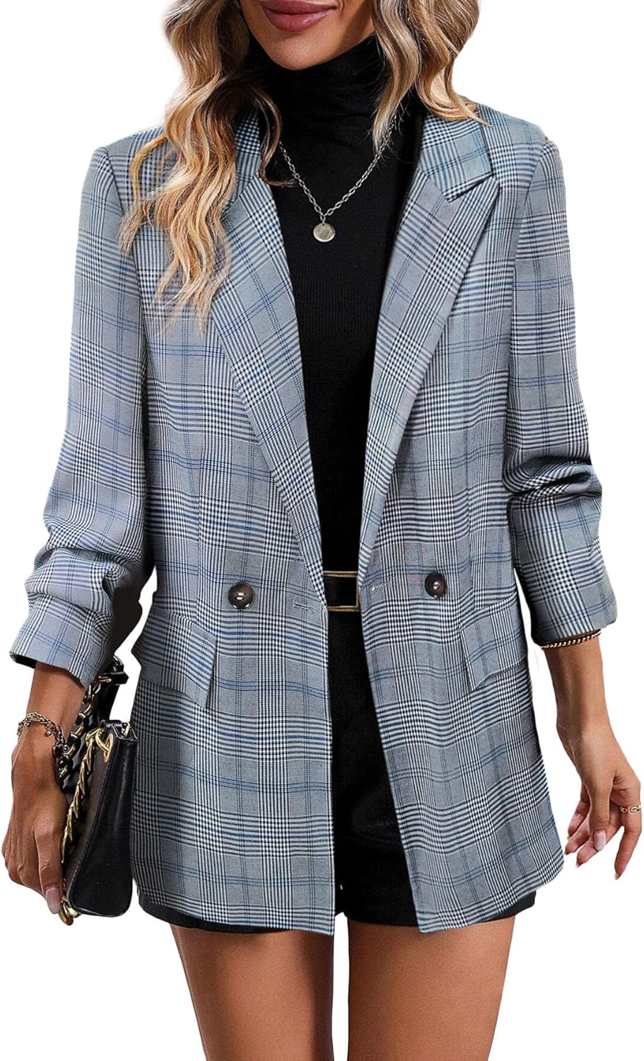 Mina Self Women's Plaid Houndstooth Blazer Jacket for Office