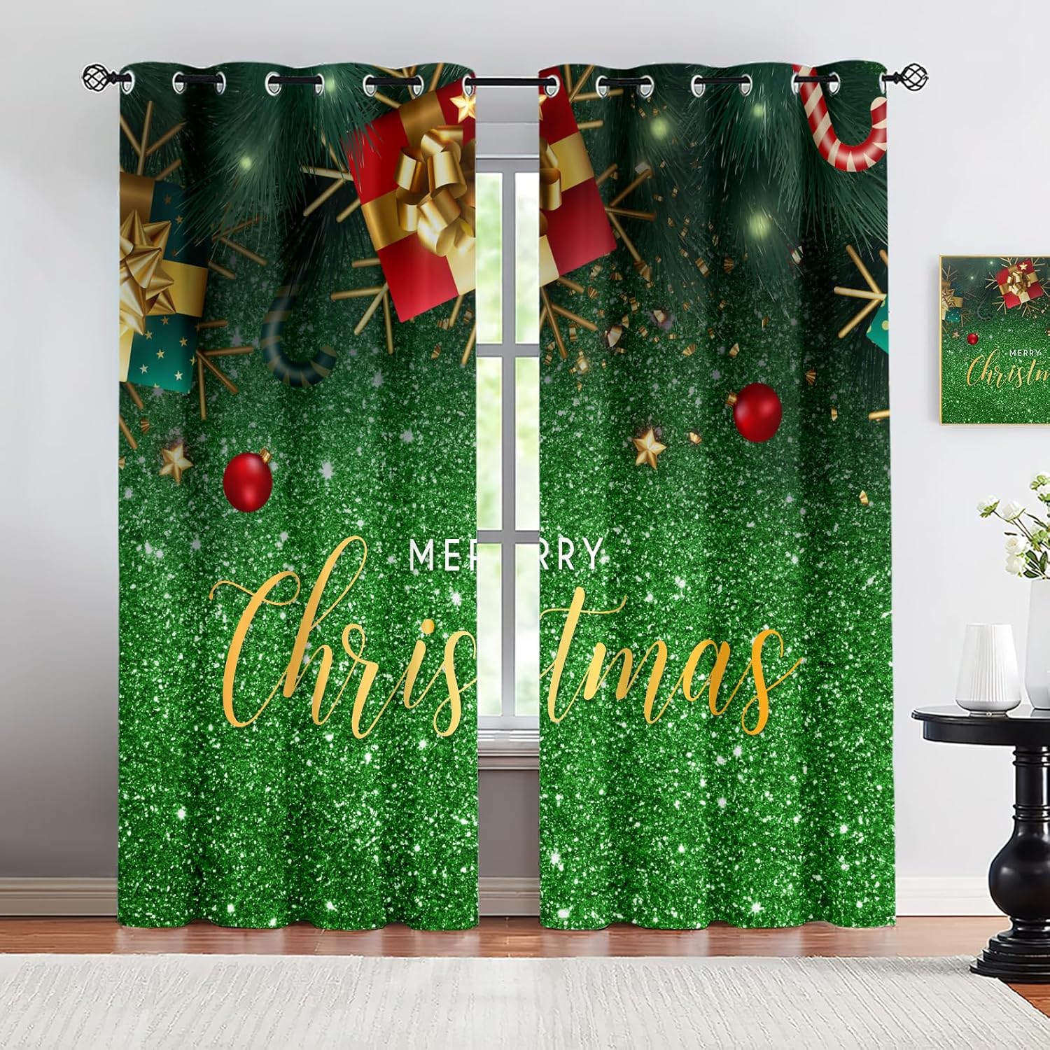 Christmas Shiny Green Blackout Curtains - GKPLY