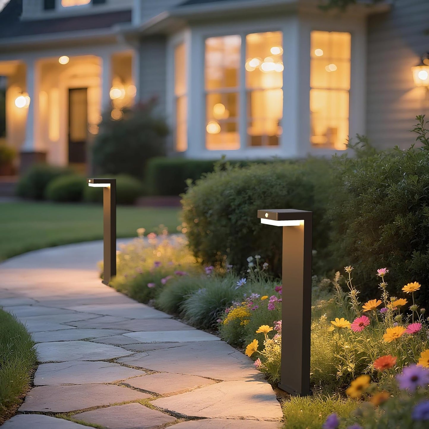 Solar Pathway Lights with PIR Sensor - 2 Pack for Outdoor Use