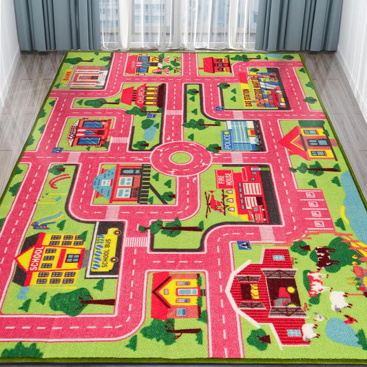Kids Carpet Playmat Rug for Cars - Non-Slip City Map Design