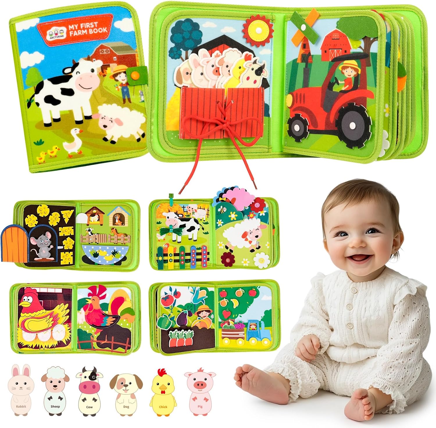 Farm Busy Book for Toddlers 1-3, 20 Activities - Quiet Travel Toy