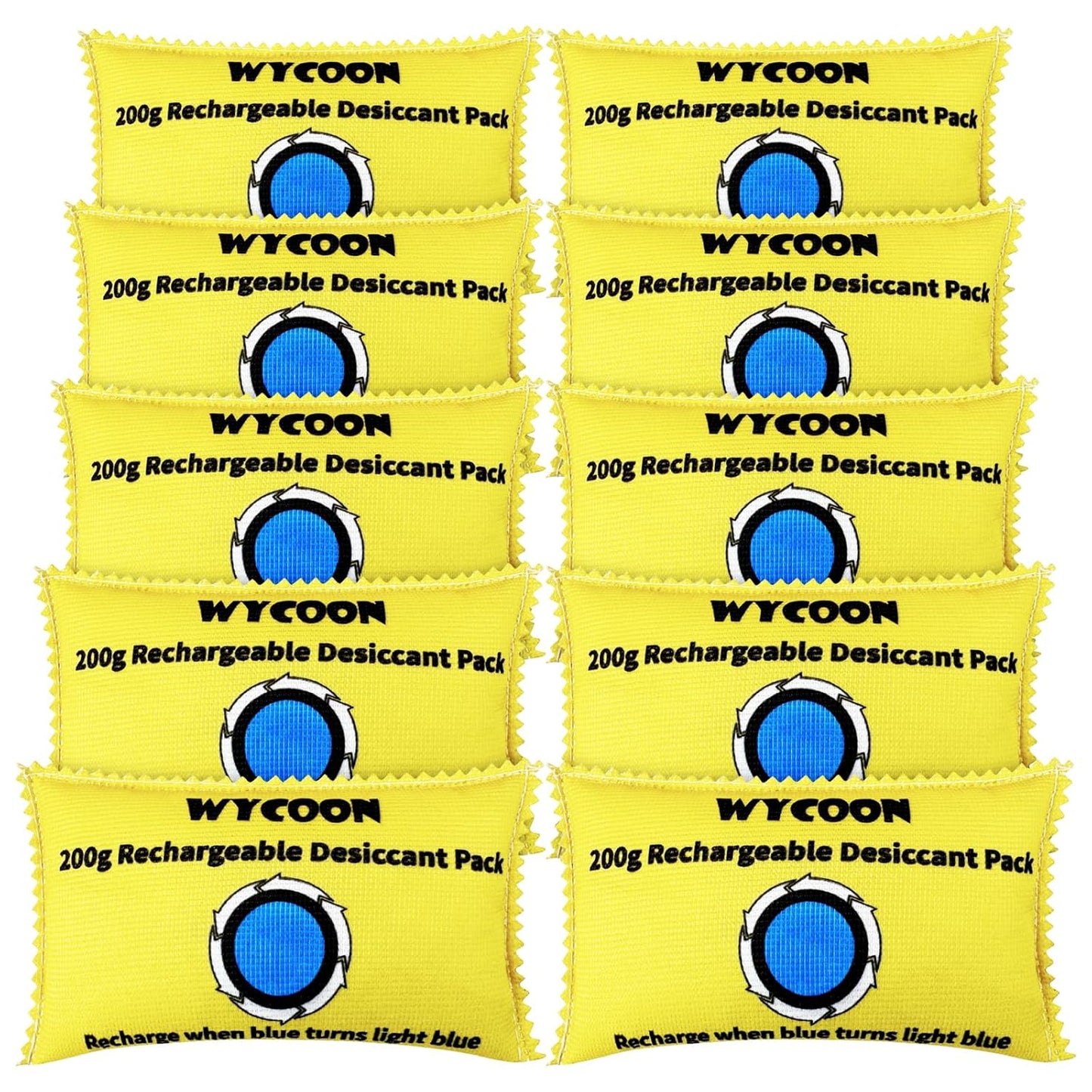 10 Pack 200g Rechargeable Desiccant Bags by WYCOON - Home, Gun Safe, Car Dehumidifier