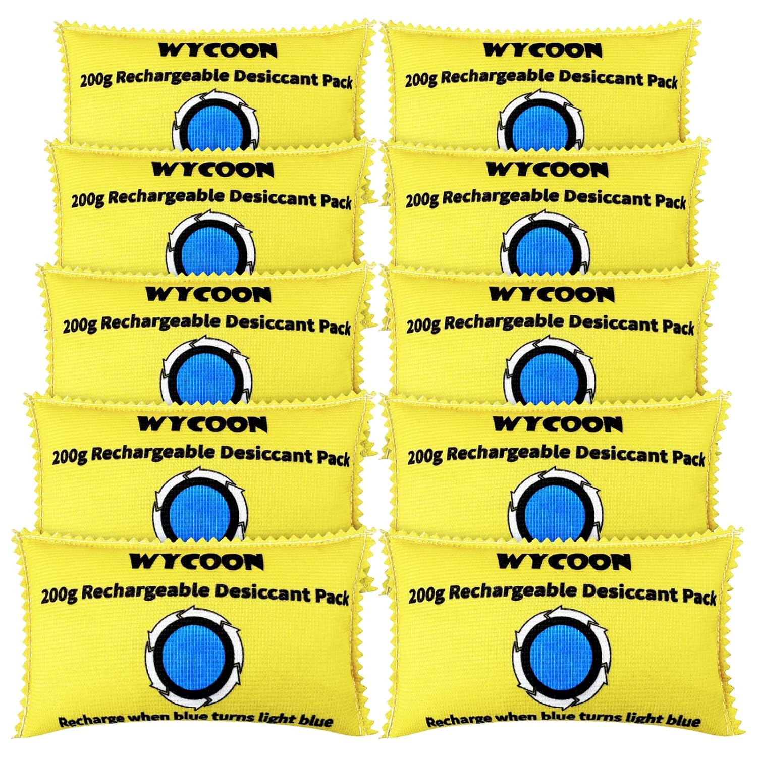 10 Pack 200g Rechargeable Desiccant Bags by WYCOON - Home, Gun Safe, Car Dehumidifier