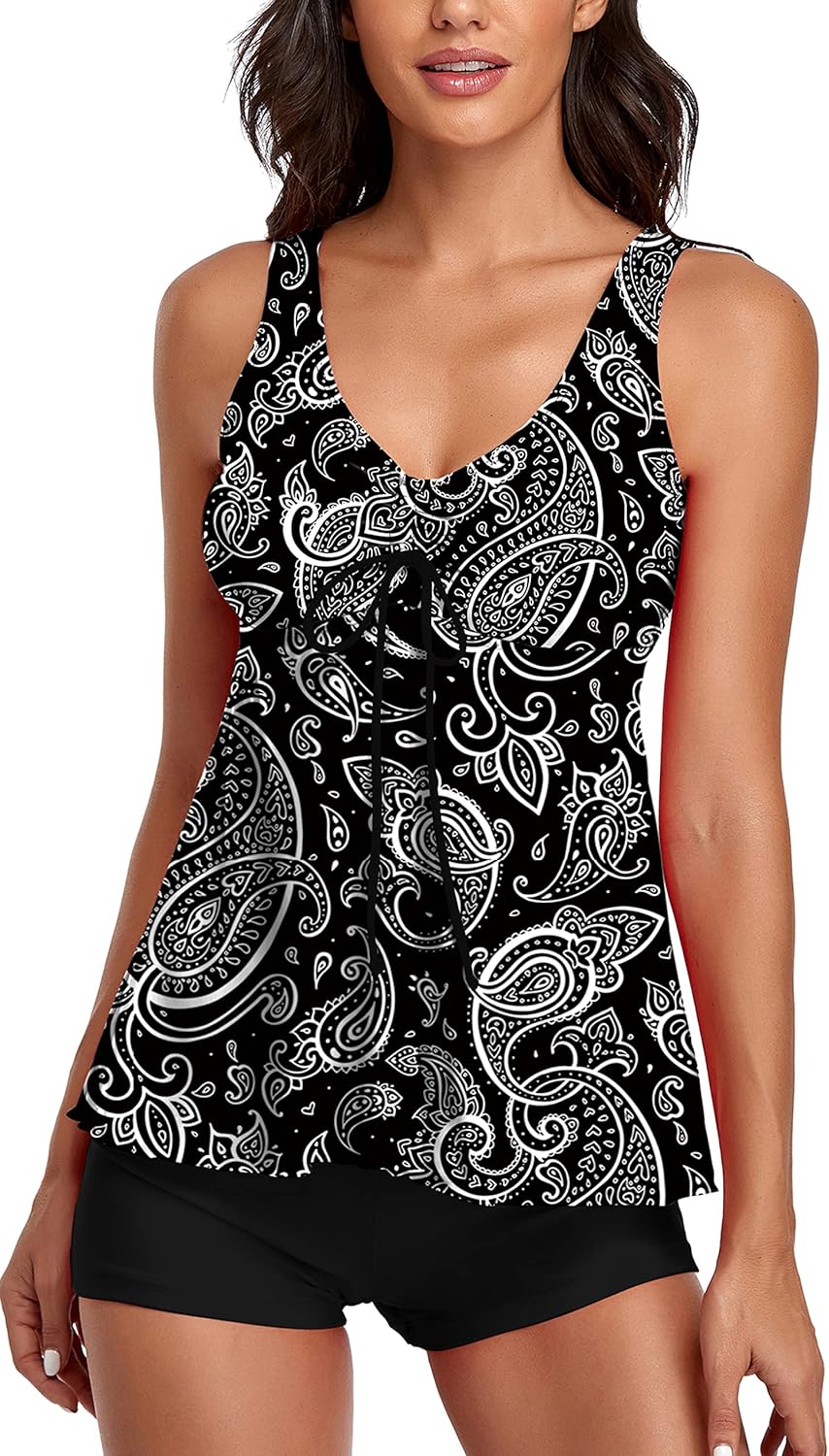 Modest Tankini Swimsuits for Women with Floral Print Design