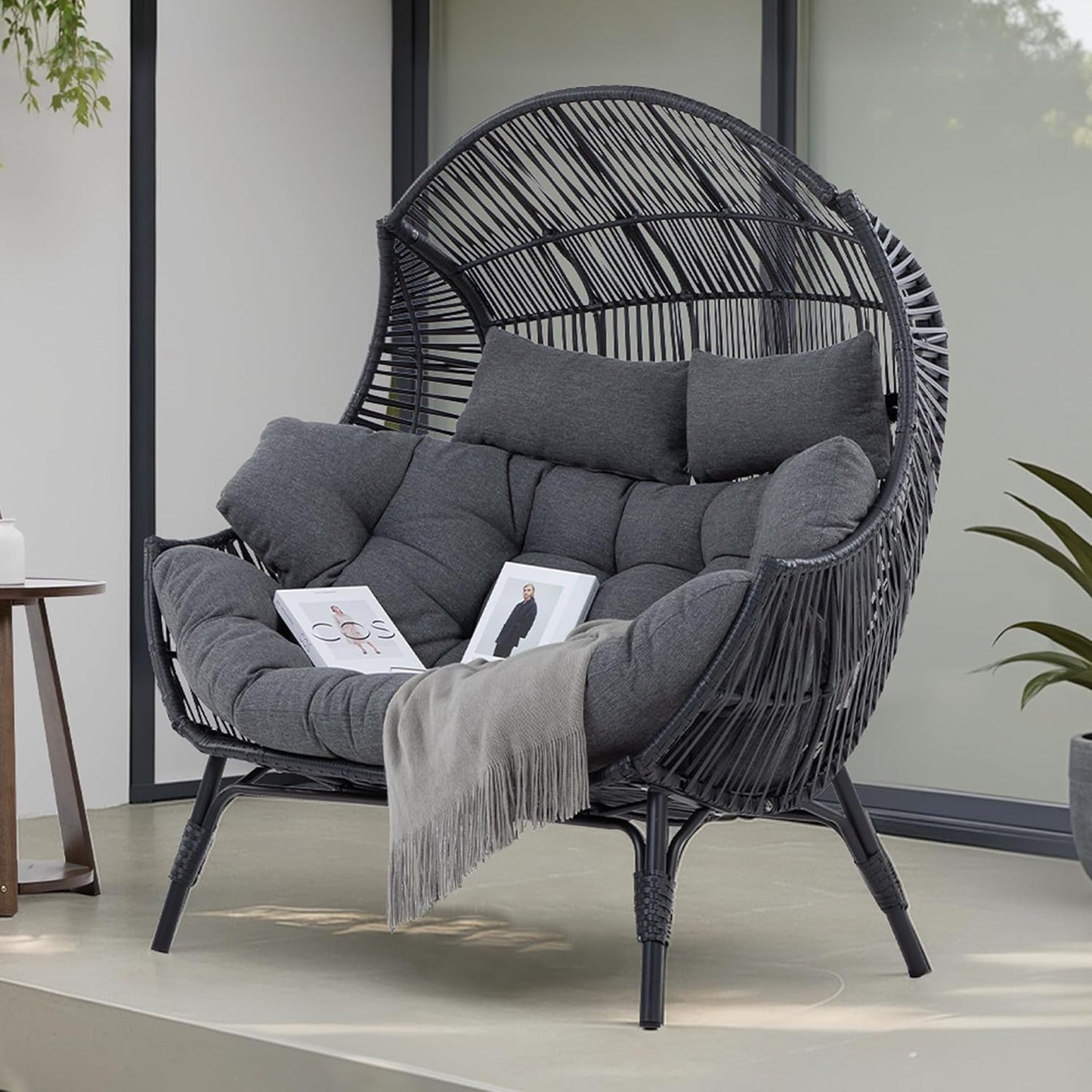 IRONCK Double Egg Chair Outdoor for Two with Thick Cushions