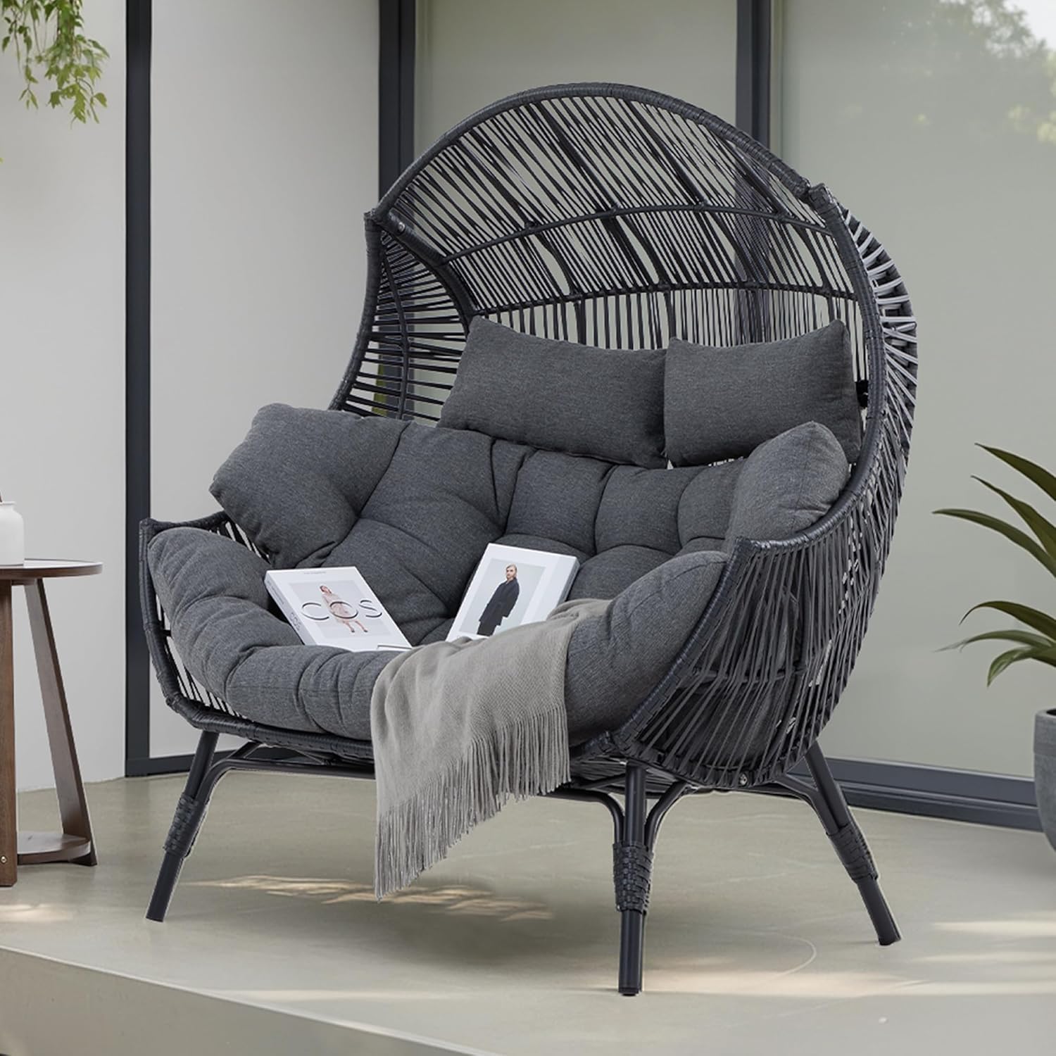 IRONCK Double Egg Chair Outdoor for Two with Thick Cushions