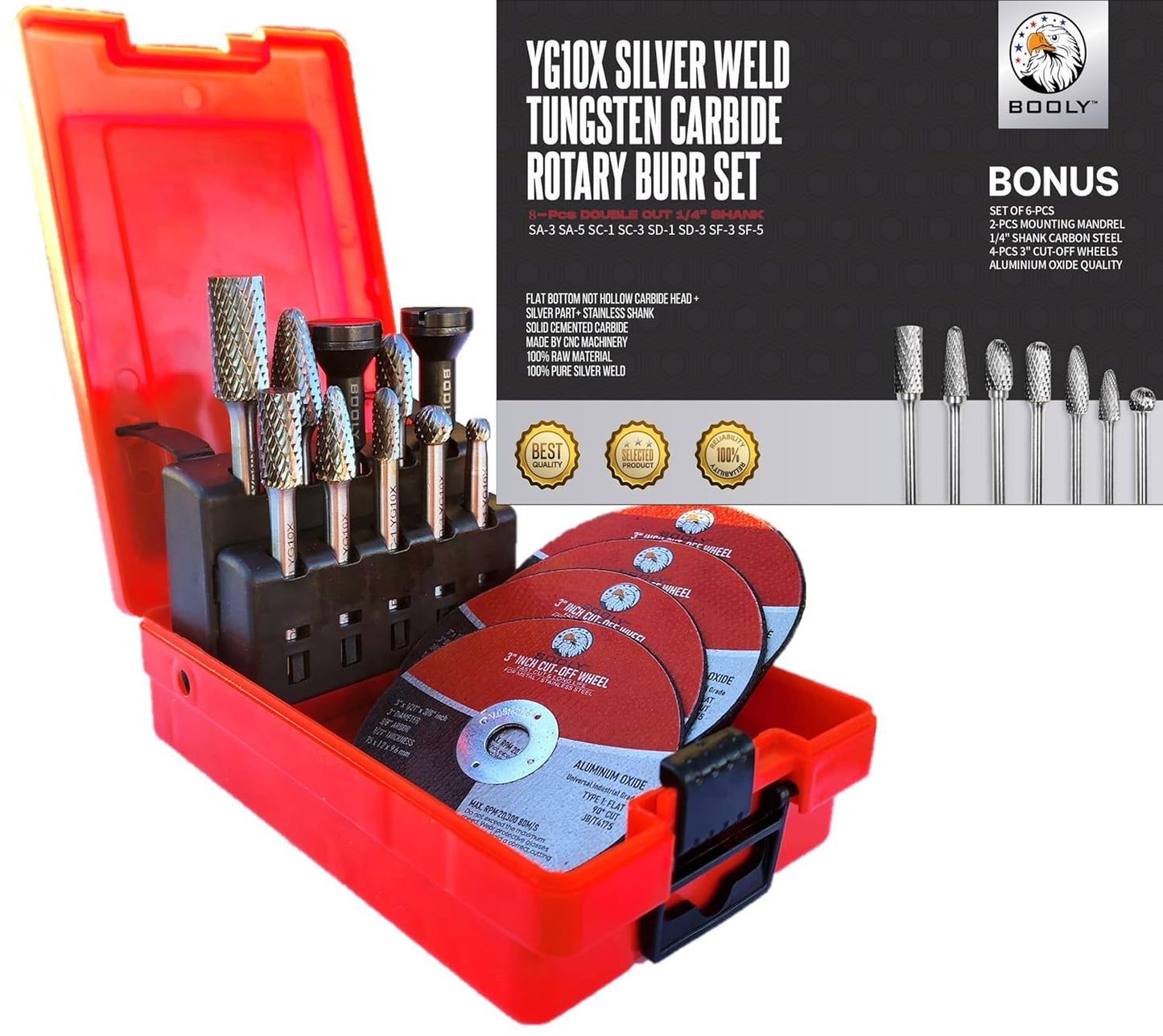 Premium Die Grinder Bits Set with Bonus Cut Off Wheels & Mandrel