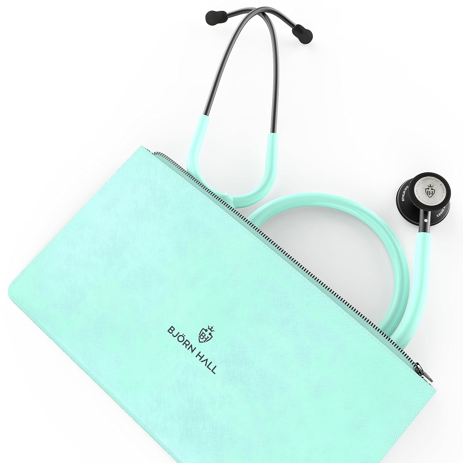 Matte Black Turquoise Stethoscope & Case for Medical Professionals