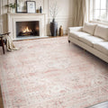 Area Rug 5X7 Vintage Soft Pink Rug for Living Room - Non Slip