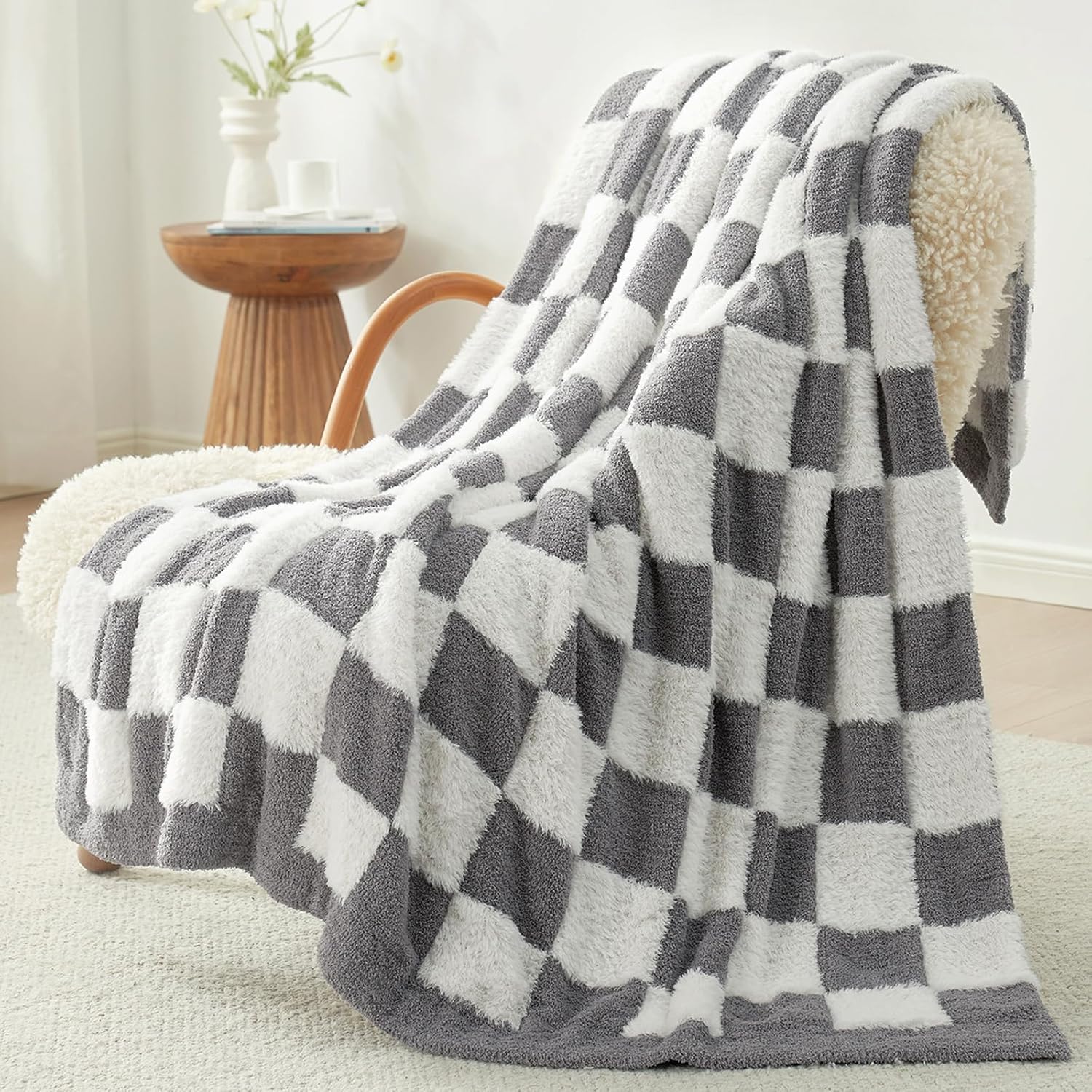 Snuggle Sac Faux Fur Throw Blanket for Cozy Living Room Decor