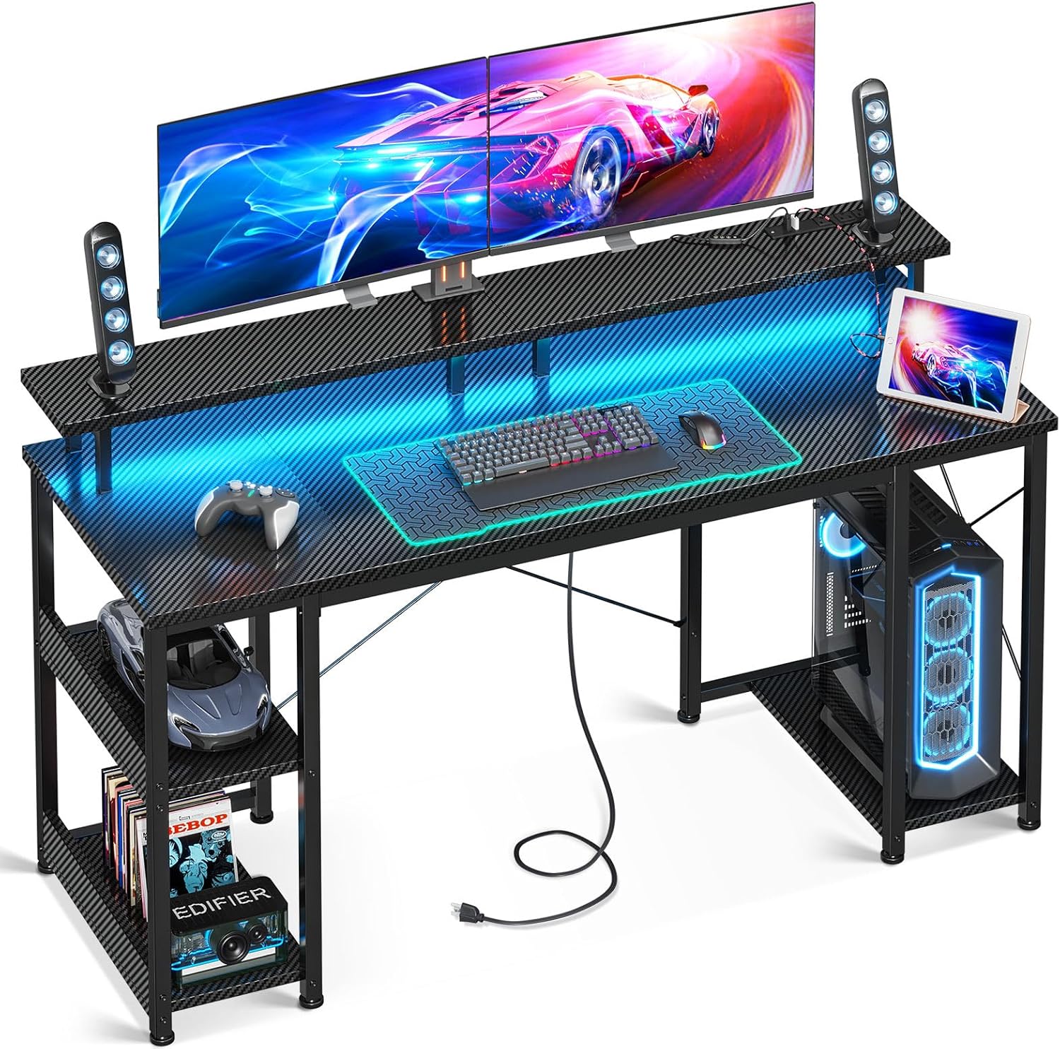 ODK 55 inch Computer Desk with Power Outlets & LED Lights