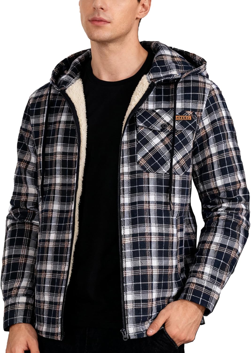 ZITY Men's Zipper Hoodies Flannel Shirt Jacket for Winter Warmth