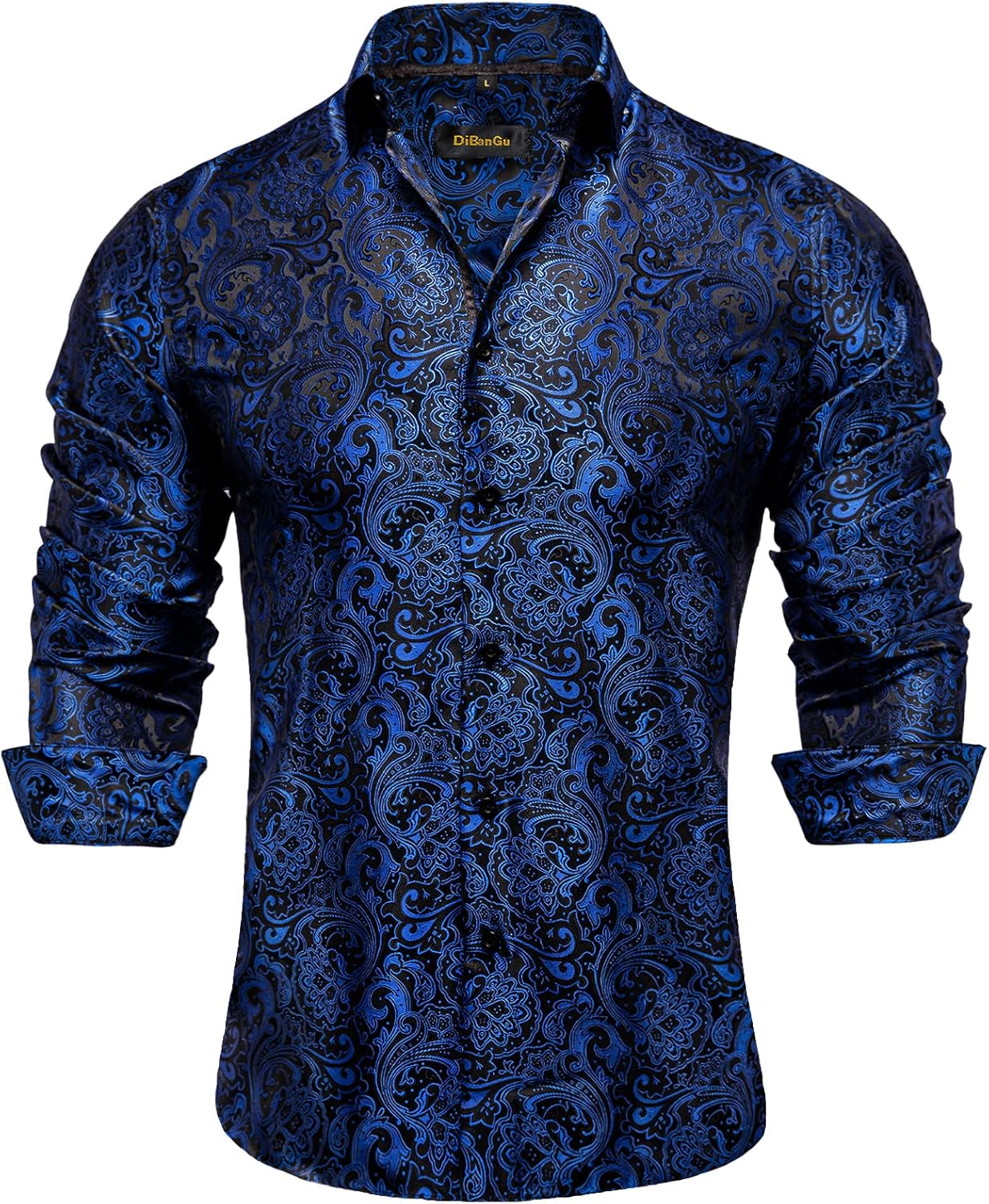 DiBanGu Mens Silk Paisley Dress Shirt for Weddings and Parties