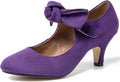 Purple Heels for Women Mary Jane Kitten Heels - Comfortable Low Pumps