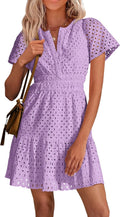 Womens Hollow Out Lace Summer Short Dress - Cotton Mini
