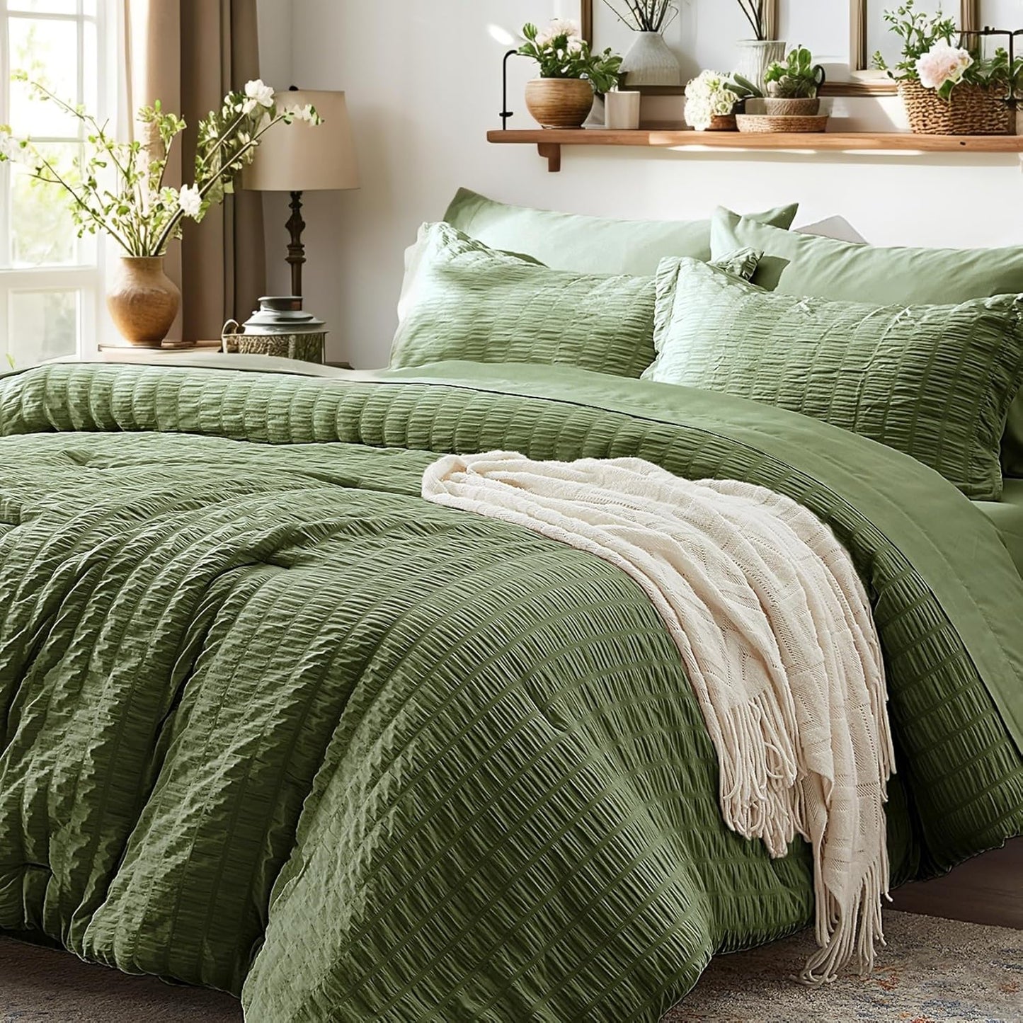 Zzlpp Full Comforter Set 7 Pieces in Olive Green for All Seasons