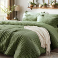Zzlpp King Size Comforter Set 7 Pieces Olive Green Seersucker - All