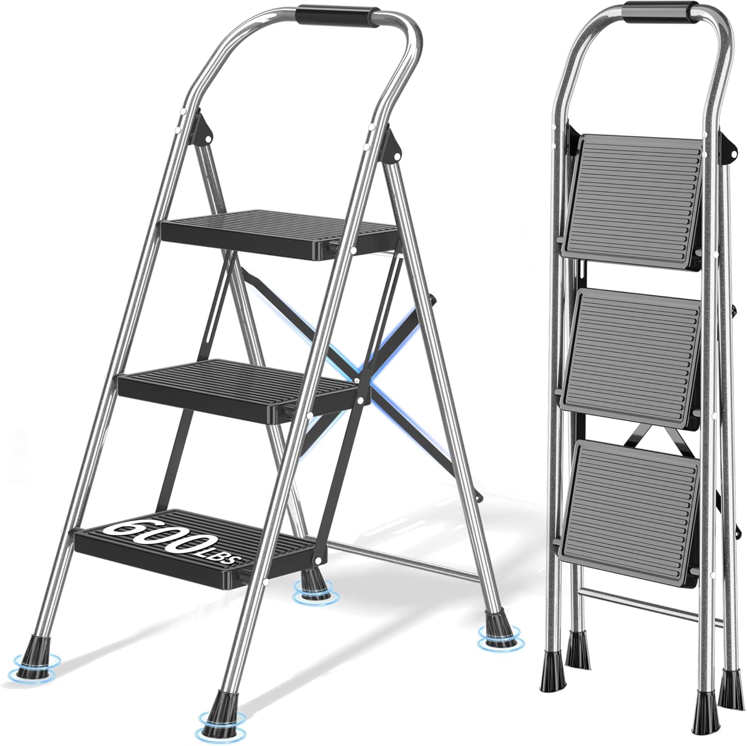 Heavy Duty Foldable Step Ladder for Home Use - 600Lbs Capacity