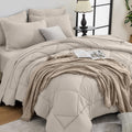 Beige Tan Full Comforter Set - Ultra Soft 7-Piece All-Season Bedding
