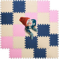 Foam Floor Mats for Kids 16 Tiles Beige Dark Blue Pink - Cushioned