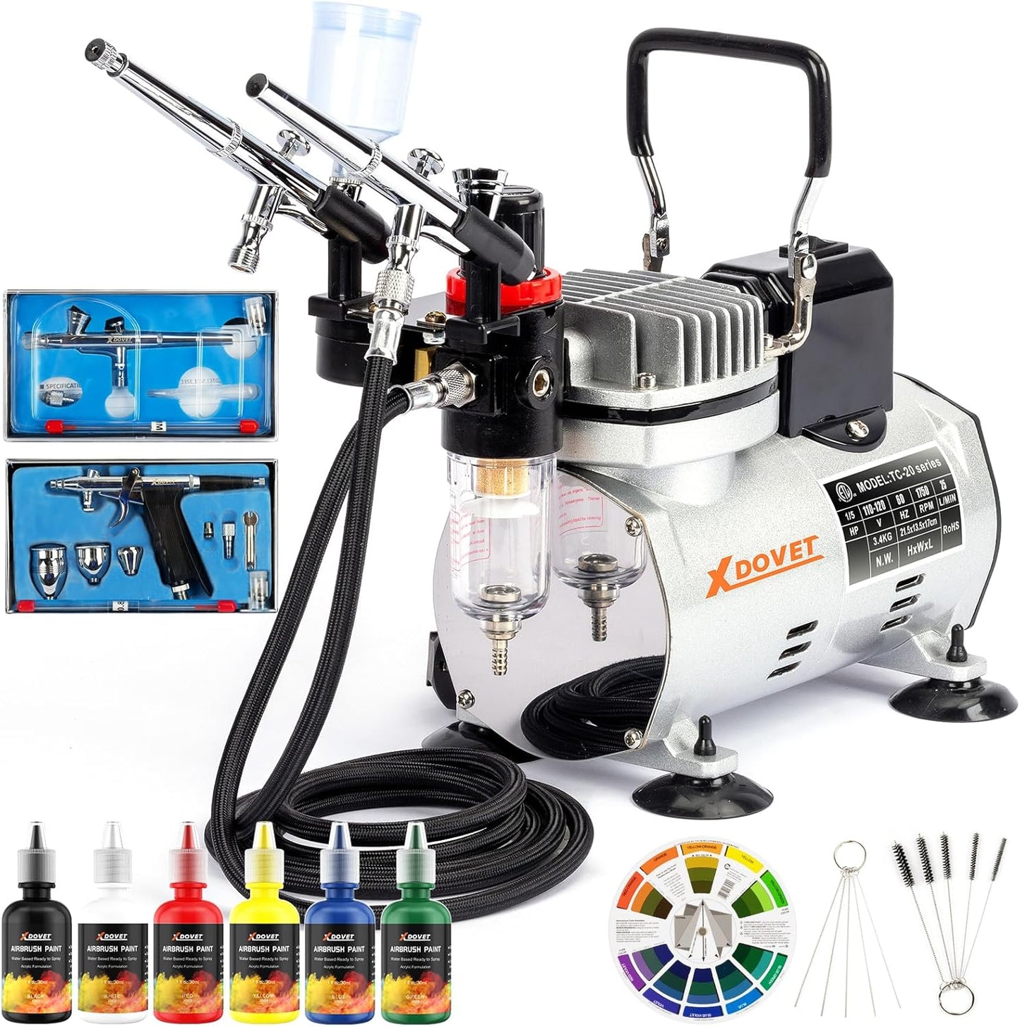 Professional Dual-Fan Airbrush Kit - 6 Colors Acrylic Set