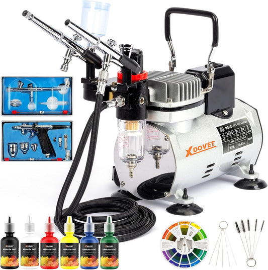 Professional Dual-Fan Airbrush Kit - 6 Colors Acrylic Set