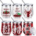 Christmas Wine Tumbler 12 oz Plaid Style - 6 Pack Holiday Cups