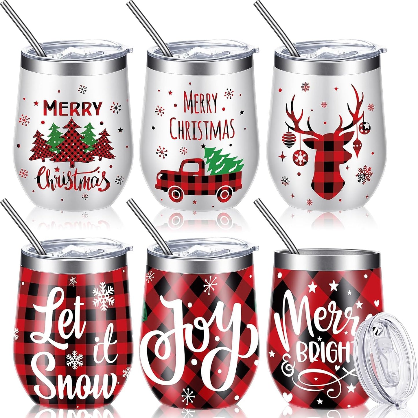 6 Pieces Christmas Wine Tumblers for Holiday Parties and Gifts