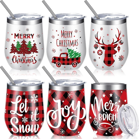 6 Pieces Christmas Wine Tumblers for Holiday Parties and Gifts