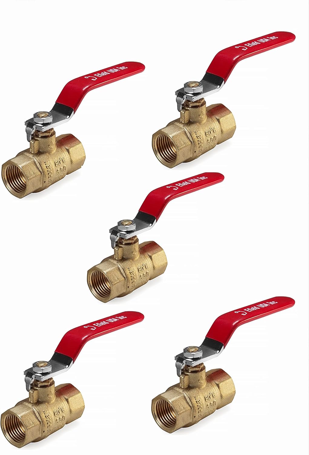 Pack of 5 Heavy Duty 1/2 Inch Brass Ball Valves for Plumbing