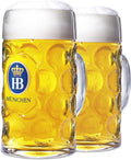 1 Liter HB Hofbrauhaus Munchen Dimpled Glass Beer Stein - 2pk