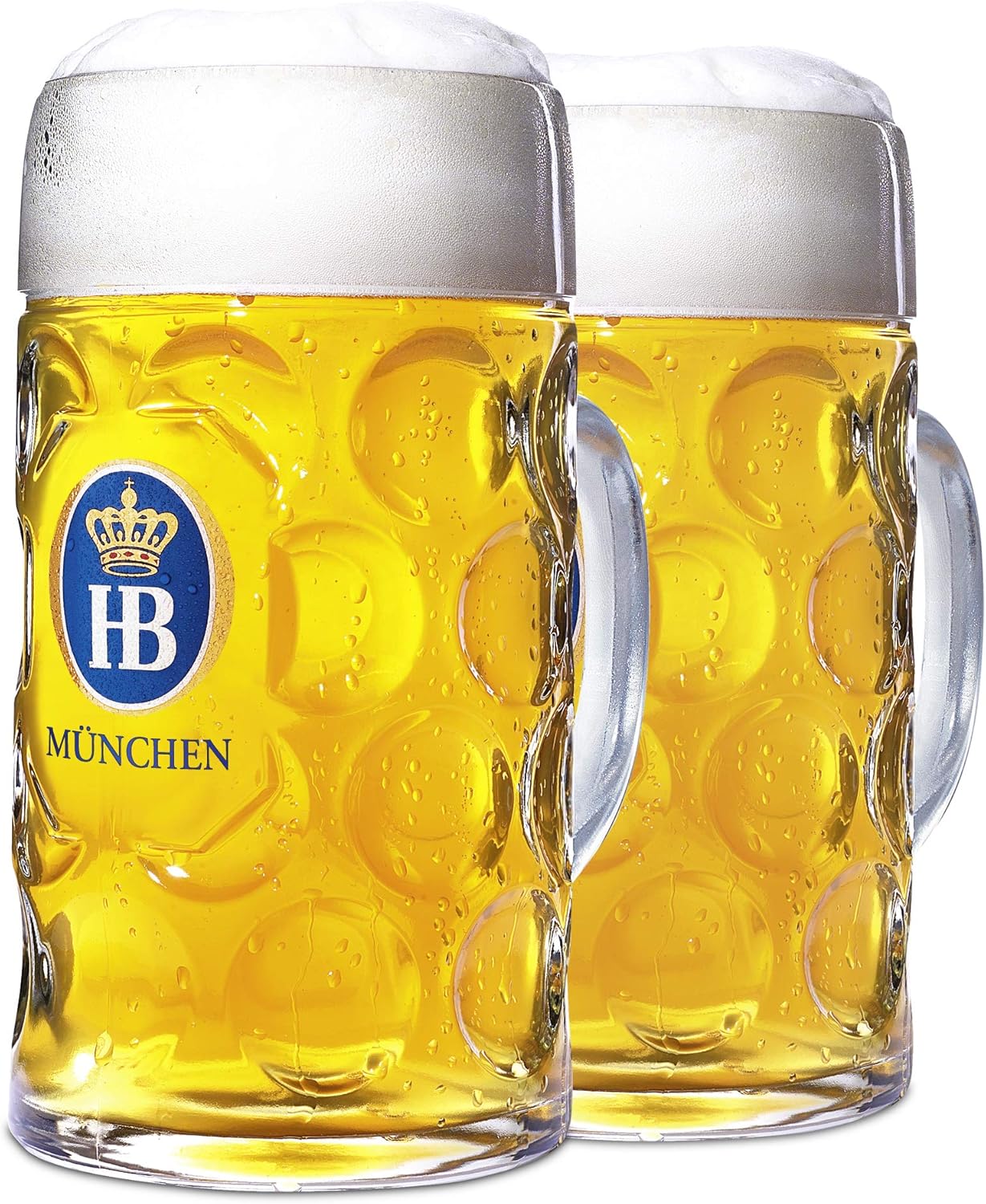 1 Liter Dimpled Glass Beer Stein Set from Hofbrauhaus Munchen