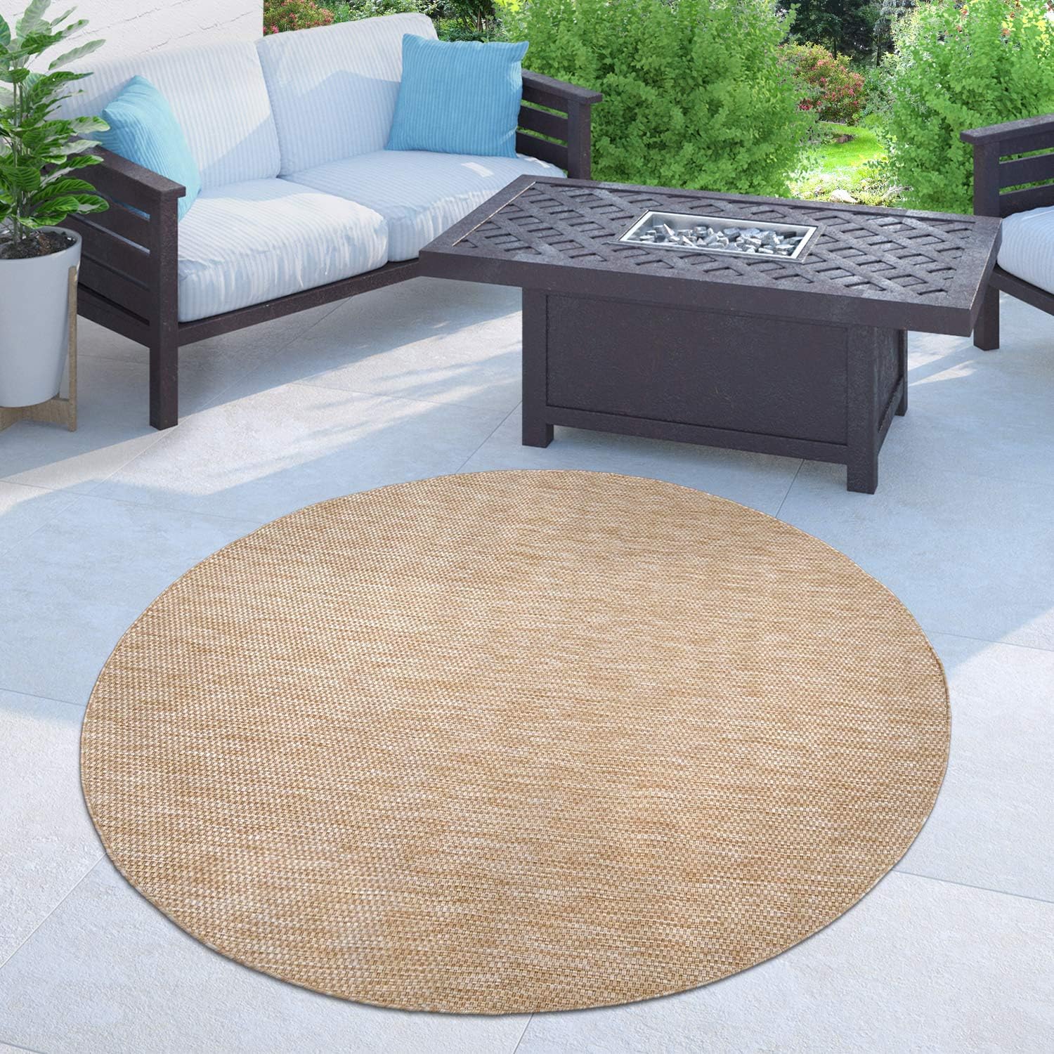 Solid Outdoor Rug for Patio or Balcony Waterproof Light-Brown