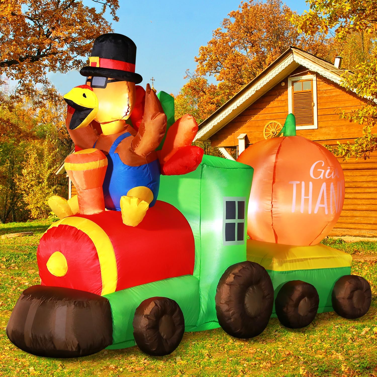 Thanksgiving Inflatables Train with Colorful Tail and Pumpkins