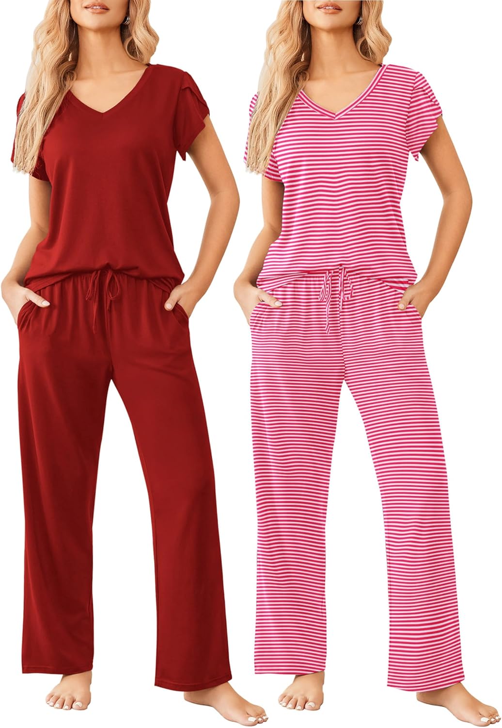 Ekouaer 2 Pack Womens Pajamas Short Sleeve Sleepwear Sets