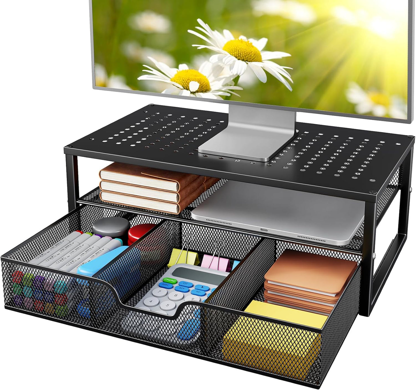 HUANUO 2 Tier Monitor Stand with Storage Drawer