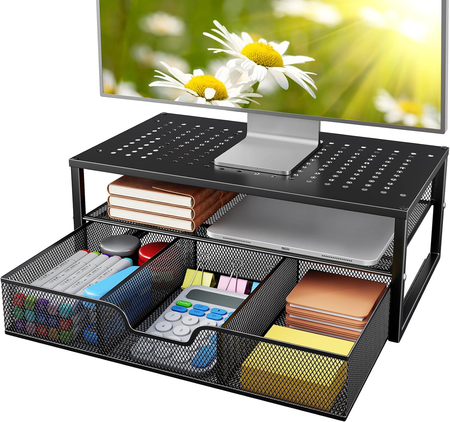 HUANUO 2 Tier Monitor Stand with Storage Drawer