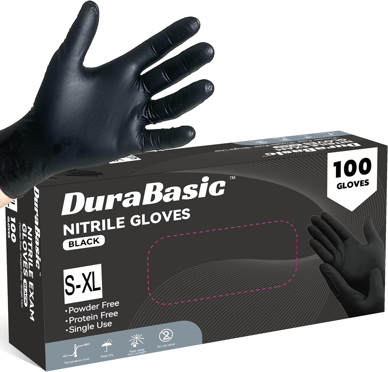 DuraBasic Black Nitrile Gloves - Heavy-Duty Chemical-Resistant