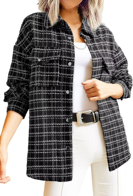 SHEWIN Women Long Sleeve Button Down Shackets for Fashion Style