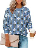 Women's Long Sleeve Crewneck Flower Print Sweater - Oversized Knit