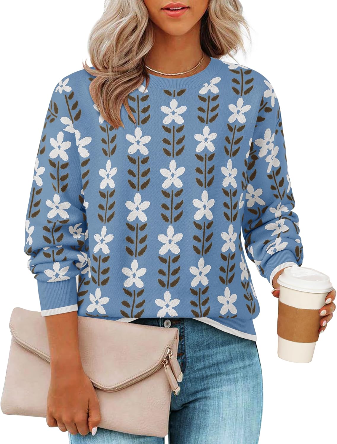 ZESICA Women's Long Sleeve Crewneck Sweater for Fall Fashion