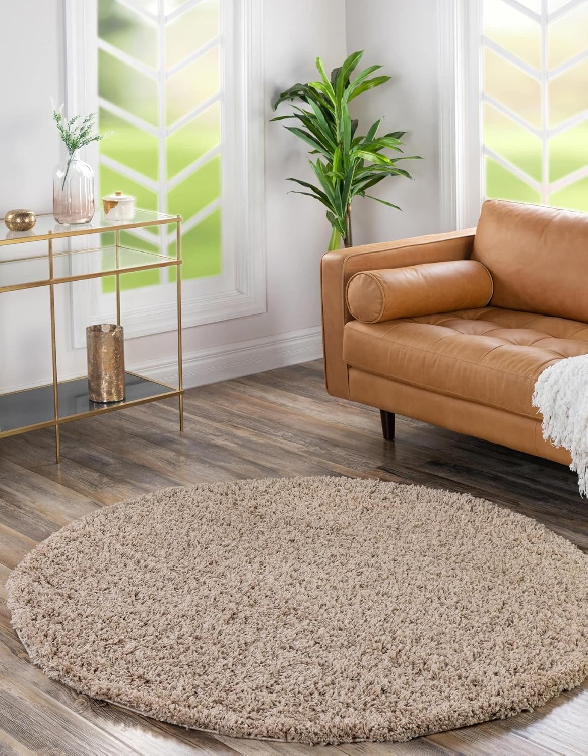 Uber Cozy Solid Shag Collection Rug 8 Ft Round Taupe for Style